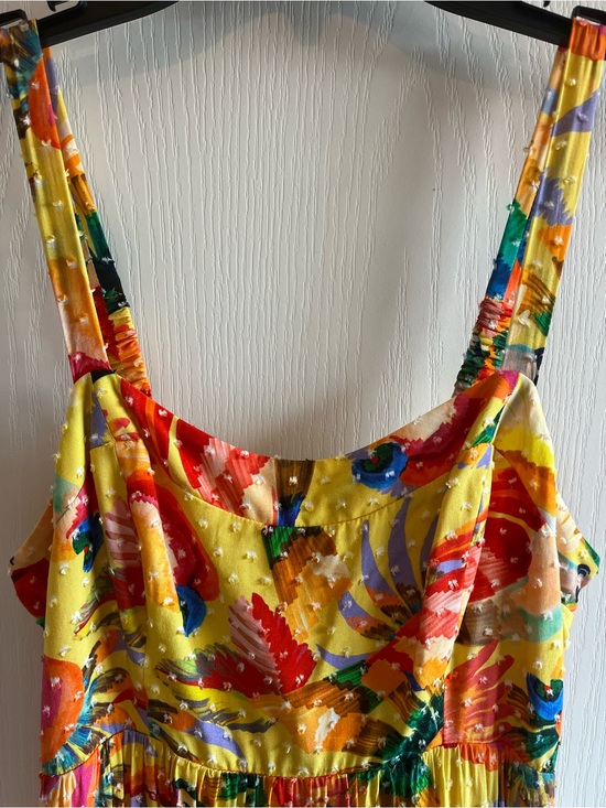 FARM Rio Dresses & Skirts - FARM Rio for Anthropologie Floral Clip Dot Tiered Maxi Dress Size S Yellow